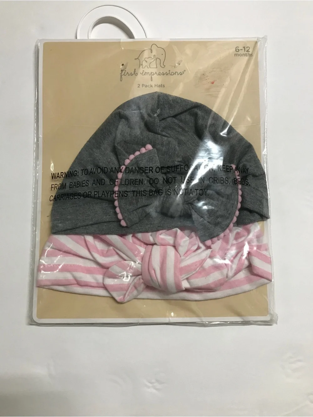 First Impressions Gray and Pink Kids Turban Hat Set NWT